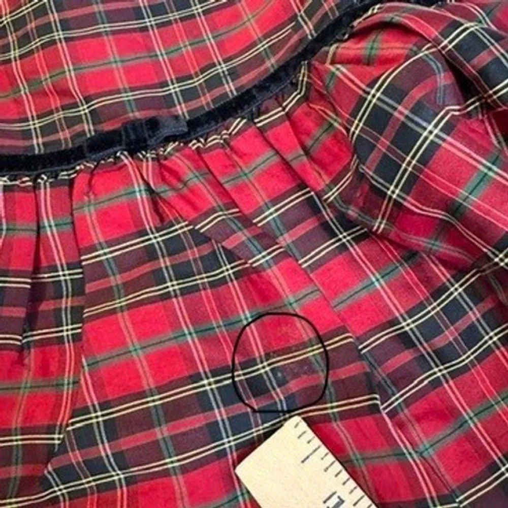 Vintage Gymboree Holiday Dress Velvet Collar Silk Blend Red Plaid‎ 2001 5T